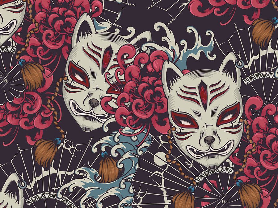 Grinning Kitsune Japanese Vinyl Wraps~Rwraps Series 914 Digitally Printed Vinyl Wrap~0