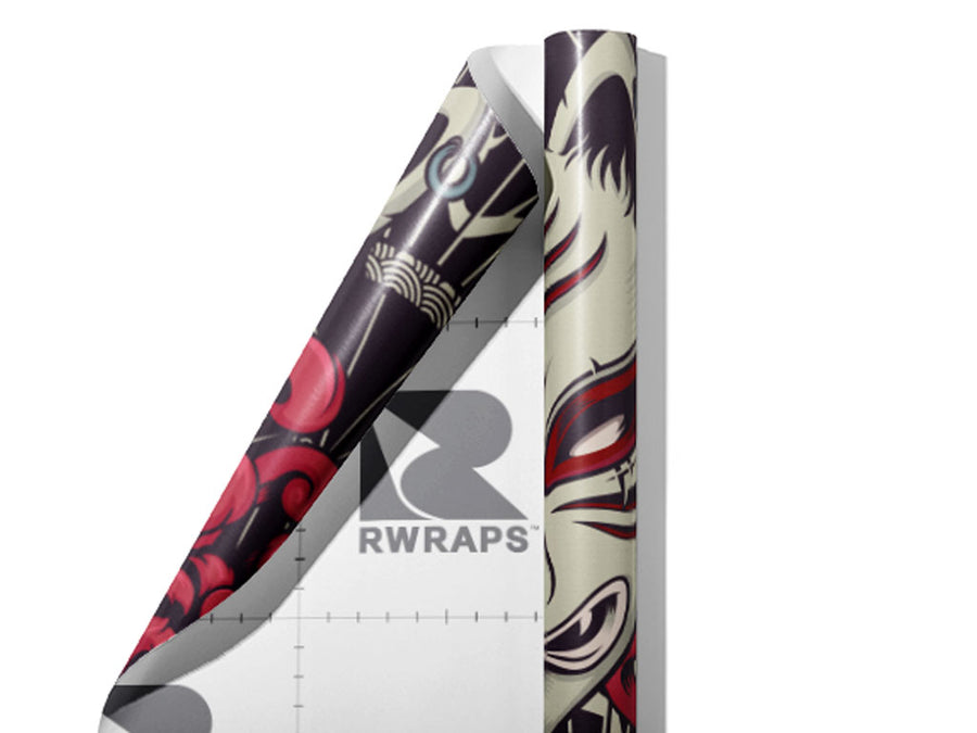 Grinning Kitsune Asian Wrap Film Sheets~Rwraps Series 914 Grinning Kitsune Asian Scrolled Sheet~3