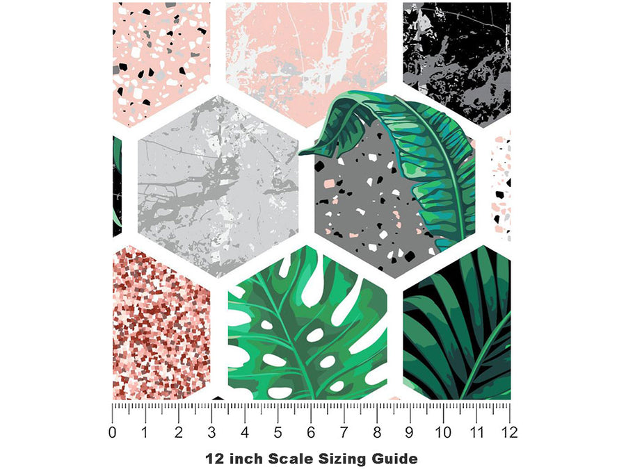 Hollyhock Hexagonal Tile Vinyl Film Pattern Size 12 inch Scale~Rwraps Hollyhock Hexagonal Tile Sizing Chart~3