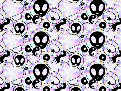Holographic Aliens Sticker Bomb Vinyl Wrap Pattern~Rwraps Series 914 Digitally Printed Vinyl Wrap~0