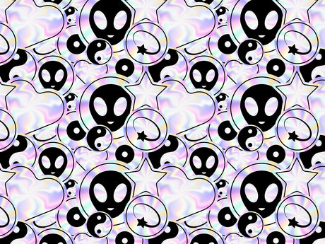 Holographic Aliens Sticker Bomb Vinyl Wrap Pattern~Rwraps Series 914 Digitally Printed Vinyl Wrap~0