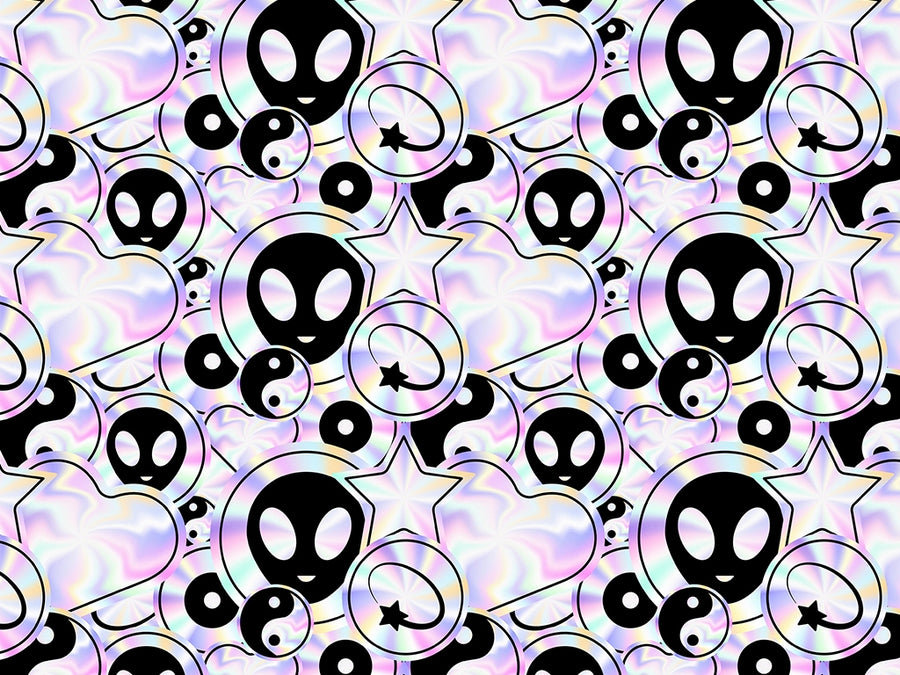 Holographic Aliens Sticker Bomb Vinyl Wrap Pattern~Rwraps Series 914 Digitally Printed Vinyl Wrap~0