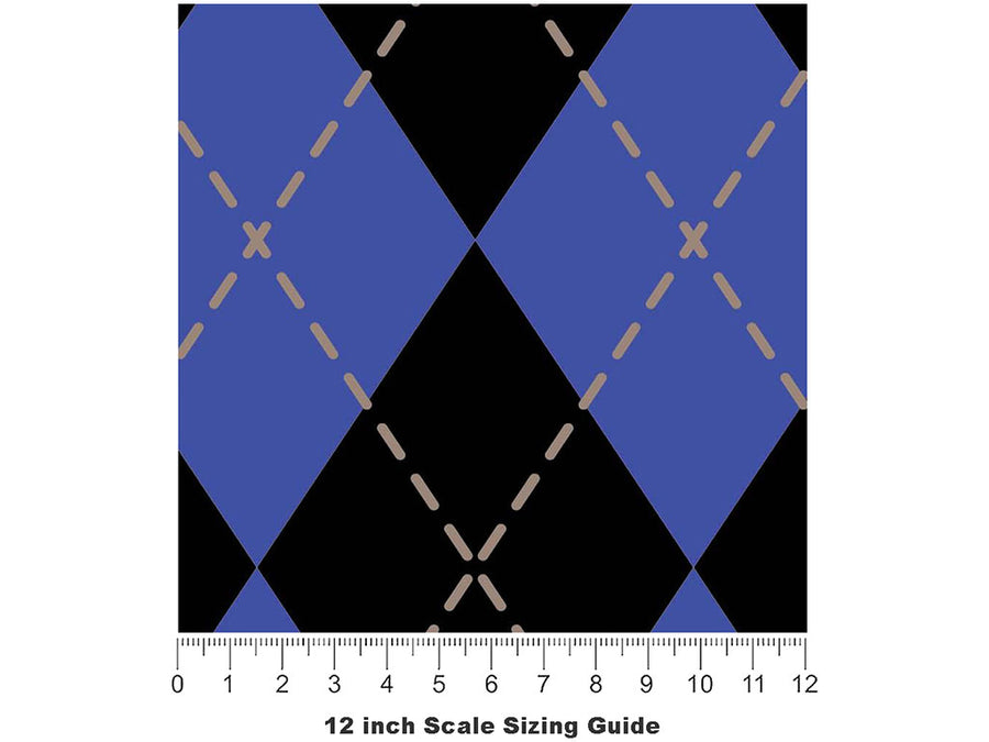 Indigo Night Argyle Vinyl Film Pattern Size 12 inch Scale~Rwraps Indigo Night Argyle Sizing Chart~2