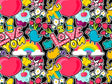 Lovey Dovey Sticker Bomb Vinyl Wrap Pattern~Rwraps Series 914 Digitally Printed Vinyl Wrap~0