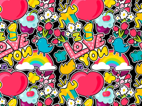 Lovey Dovey Sticker Bomb Vinyl Wrap Pattern~Rwraps Series 914 Digitally Printed Vinyl Wrap~0