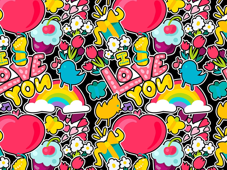 Lovey Dovey Sticker Bomb Vinyl Wrap Pattern~Rwraps Series 914 Digitally Printed Vinyl Wrap~0