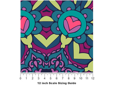 Magenta Love Mandala Vinyl Film Pattern Size 12 inch Scale~Rwraps Magenta Love Mandala Sizing Chart~2