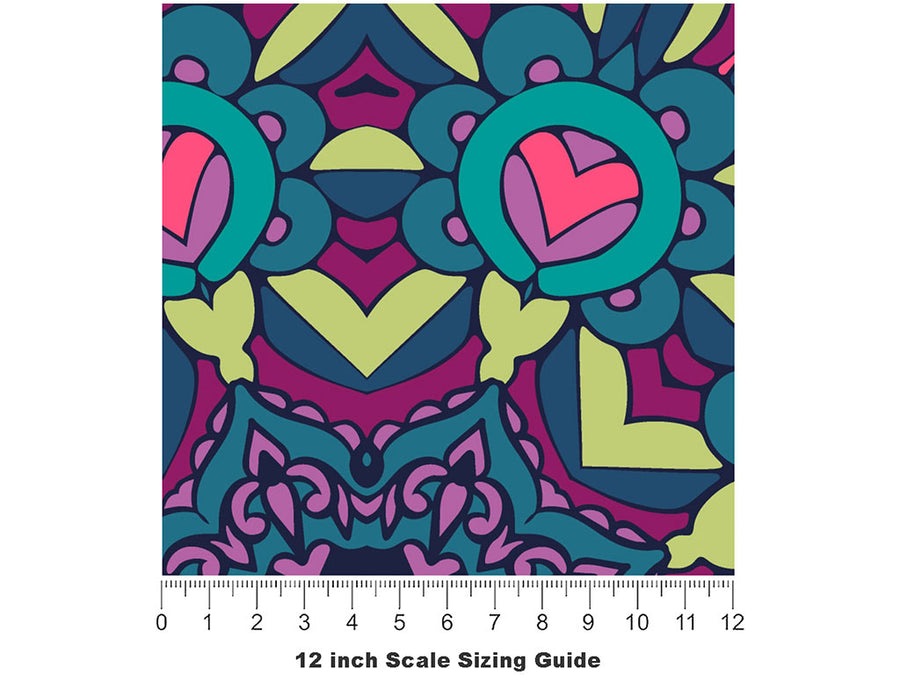 Magenta Love Mandala Vinyl Film Pattern Size 12 inch Scale~Rwraps Magenta Love Mandala Sizing Chart~2