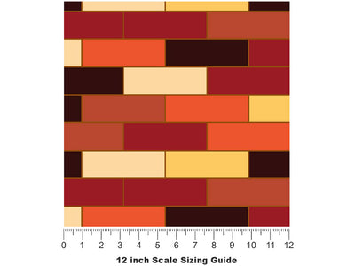 Mahogany Brown Brick Vinyl Film Pattern Size 12 inch Scale~Rwraps Mahogany Brown Brick Sizing Chart~3