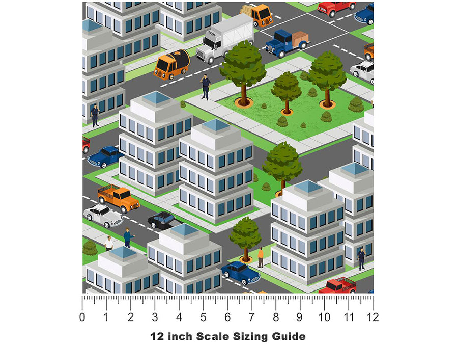 Main Thoroughfare Cityscape Vinyl Film Pattern Size 12 inch Scale~Rwraps Main Thoroughfare Cityscape Sizing Chart~3