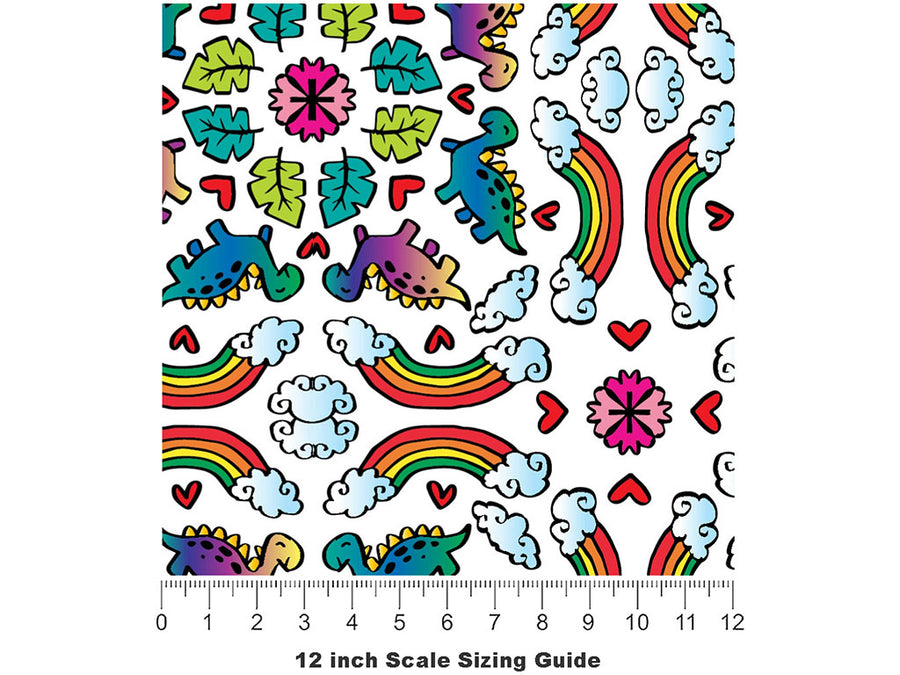 Mandala Rainbows Dinosaur Vinyl Film Pattern Size 12 inch Scale~Rwraps Mandala Rainbows Dinosaur Sizing Chart~2
