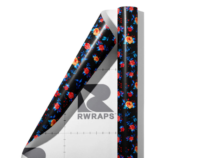 Midnight Begonias Floral Wrap Film Sheets~Rwraps Series 914 Midnight Begonias Floral Scrolled Sheet~3