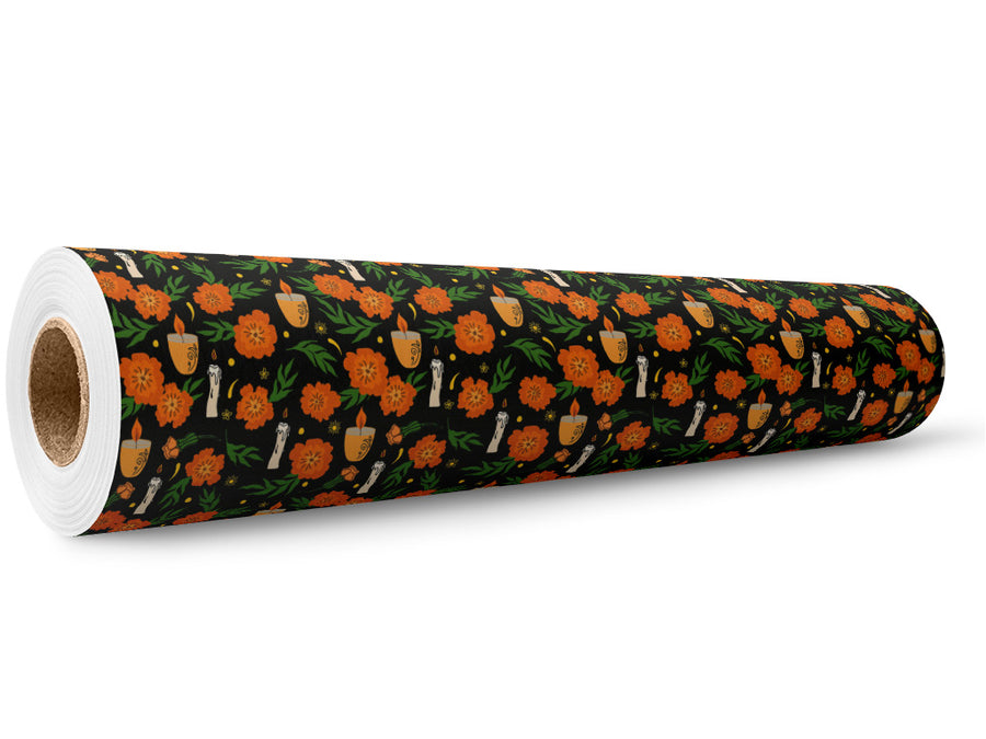 Midnight Candlelight Day of the Dead Wrap Film Wholesale Roll~Rwraps Series 914 Digitally Printed Vinyl Roll~5