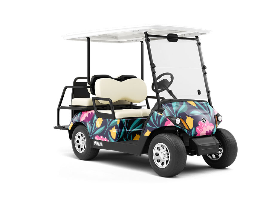 Midnight Deco Floral Wrapped Golf Cart