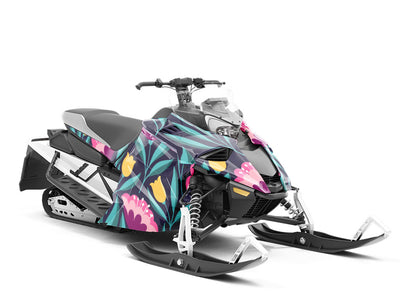 Midnight Deco Floral Custom Wrapped Snowmobile