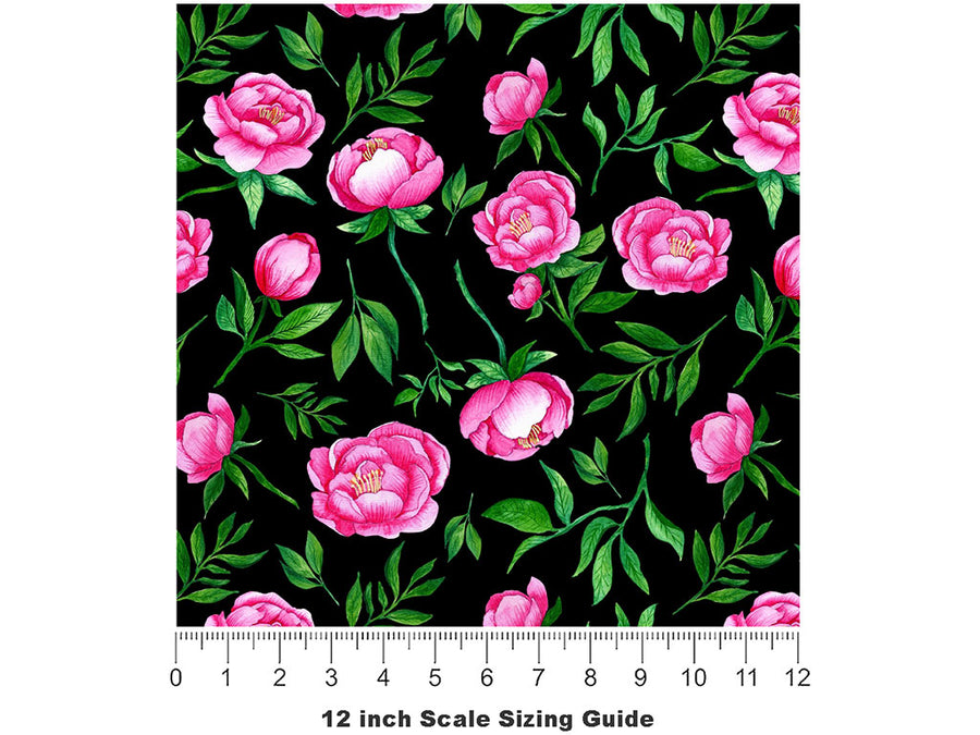 Midnight Peony Floral Vinyl Film Pattern Size 12 inch Scale~Rwraps Midnight Peony Floral Sizing Chart~2