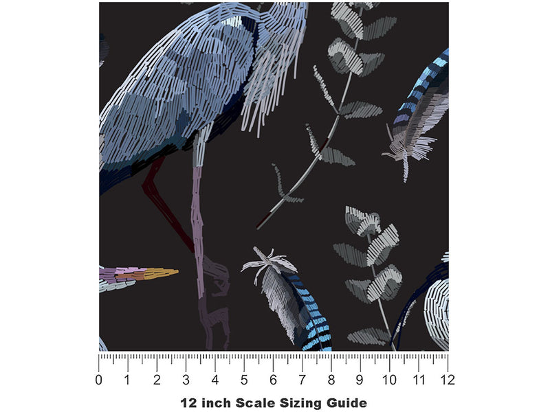 Midnight Storks Birds Vinyl Film Pattern Size 12 inch Scale~Rwraps Midnight Storks Birds Sizing Chart~2