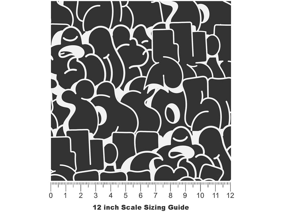 Monochrome Bubbled Graffiti Vinyl Film Pattern Size 12 inch Scale~Rwraps Monochrome Bubbled Graffiti Sizing Chart~3