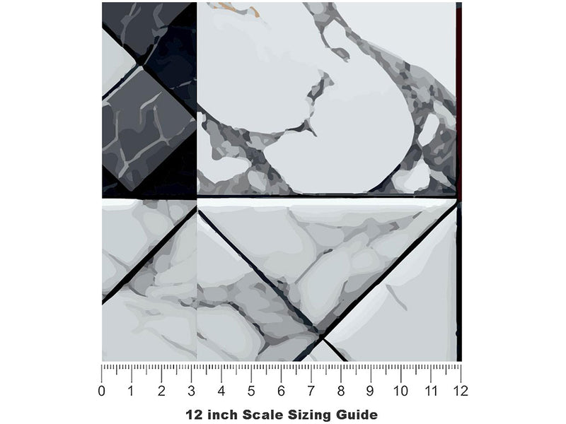 Monochrome Mash-Up Tile Vinyl Film Pattern Size 12 inch Scale~Rwraps Monochrome Mash-Up Tile Sizing Chart~3