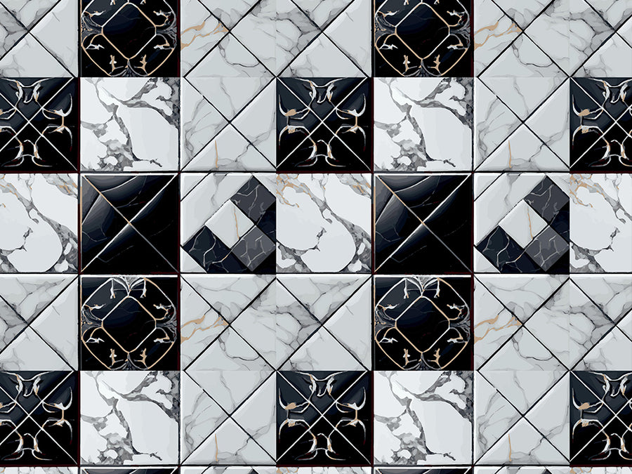 Monochrome Mash-Up Tile Vinyl Wrap Pattern~Rwraps Series 914 Digitally Printed Vinyl Wrap~0