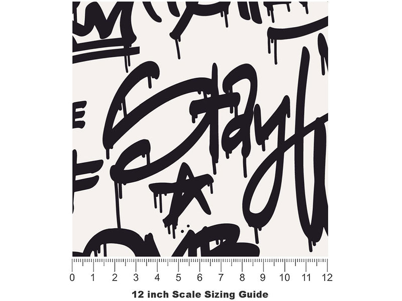 Monochrome Mess Graffiti Vinyl Film Pattern Size 12 inch Scale~Rwraps Monochrome Mess Graffiti Sizing Chart~3
