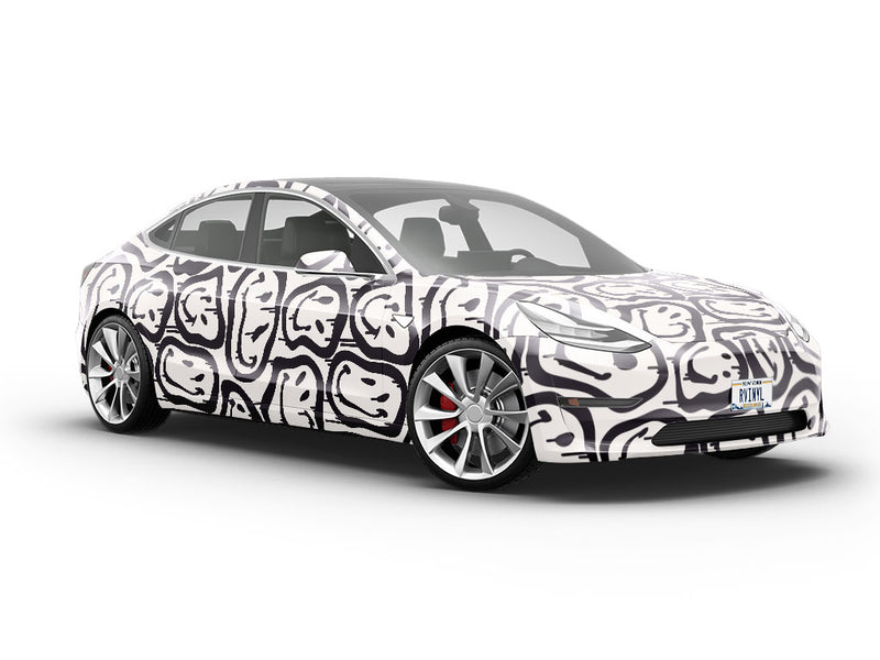 Monochrome Smiles Graffiti Vehicle Vinyl Wrap
