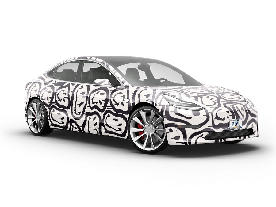 Monochrome Smiles Graffiti Vehicle Vinyl Wrap