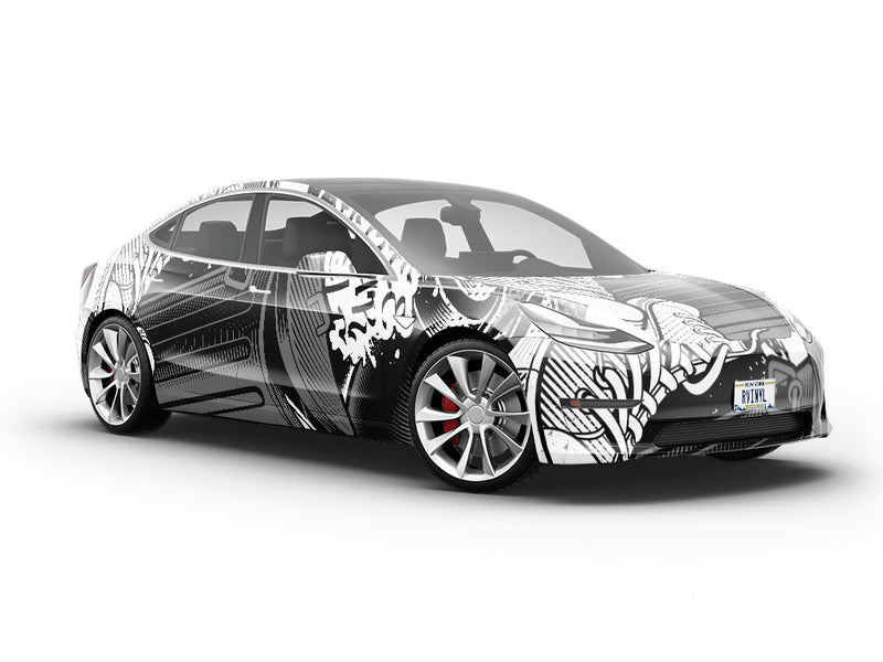 Monochrome Tag Graffiti Vehicle Vinyl Wrap
