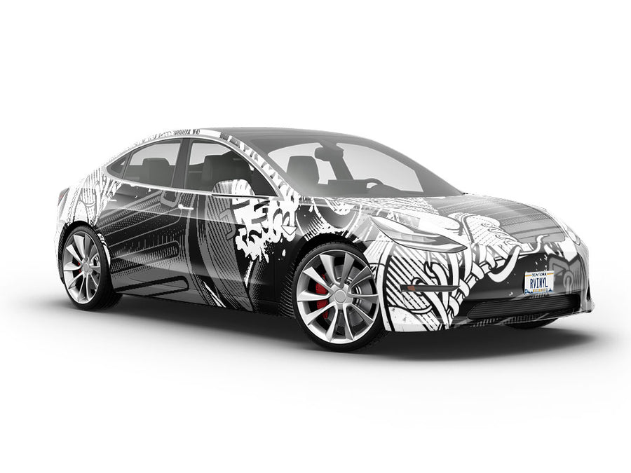 Monochrome Tag Graffiti Vehicle Vinyl Wrap