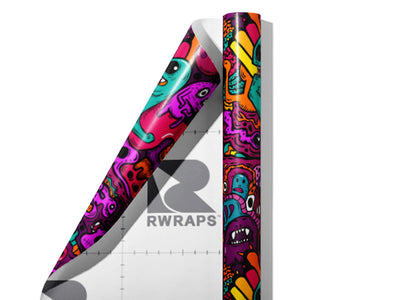 Monster Mash Graffiti Wrap Film Sheets~Rwraps Series 914 Monster Mash Graffiti Scrolled Sheet~4