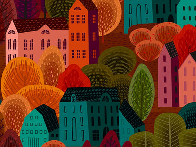 Mountain Town Cityscape Vinyl Wrap Pattern~Rwraps Series 914 Digitally Printed Vinyl Wrap~0