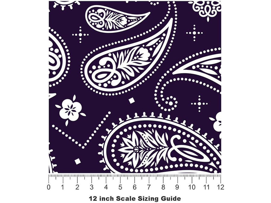Navy Blues Paisley Vinyl Film Pattern Size 12 inch Scale~Rwraps Navy Blues Paisley Sizing Chart~2