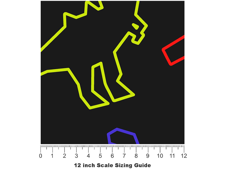 Neon Champions Dinosaur Vinyl Film Pattern Size 12 inch Scale~Rwraps Neon Champions Dinosaur Sizing Chart~2