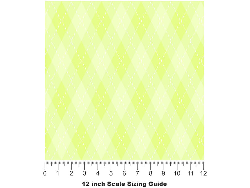 Neon Lemon Argyle Vinyl Film Pattern Size 12 inch Scale~Rwraps Neon Lemon Argyle Sizing Chart~2
