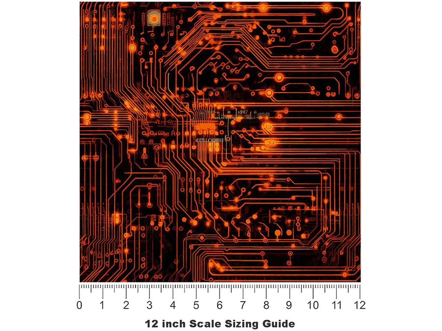 Neon Orange Technology Vinyl Film Pattern Size 12 inch Scale~Rwraps Neon Orange Technology Sizing Chart~3