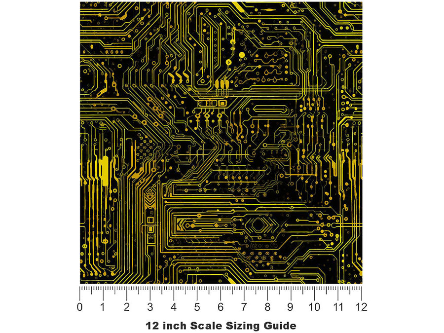 Neon Yellow Technology Vinyl Film Pattern Size 12 inch Scale~Rwraps Neon Yellow Technology Sizing Chart~3
