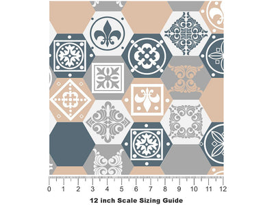 Neutral Hexagonal Tile Vinyl Film Pattern Size 12 inch Scale~Rwraps Neutral Hexagonal Tile Sizing Chart~3