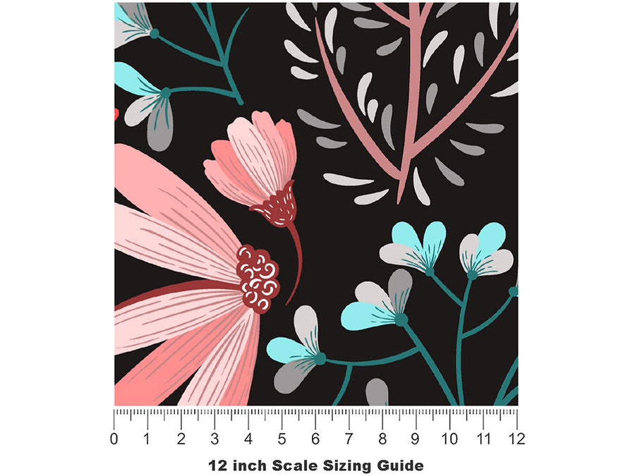 Night Blossoms Floral Vinyl Film Pattern Size 12 inch Scale~Rwraps Night Blossoms Floral Sizing Chart~2