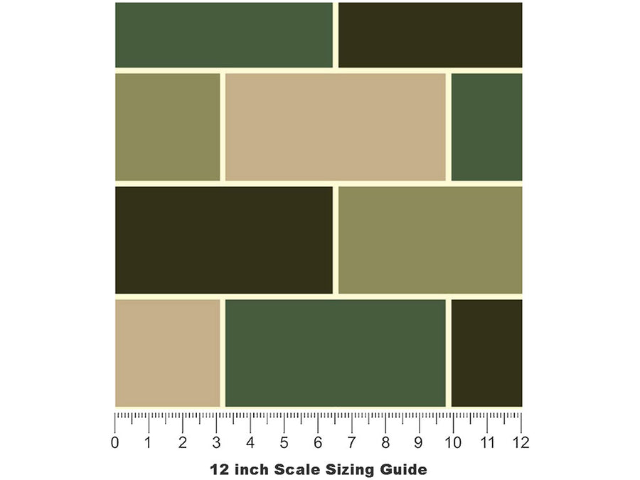 Olive Green Brick Vinyl Film Pattern Size 12 inch Scale~Rwraps Olive Green Brick Sizing Chart~3