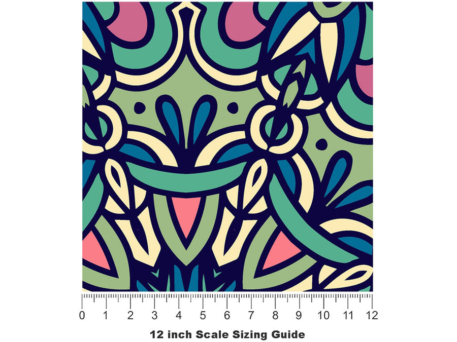 Olive Wonder Mandala Vinyl Film Pattern Size 12 inch Scale~Rwraps Olive Wonder Mandala Sizing Chart~2