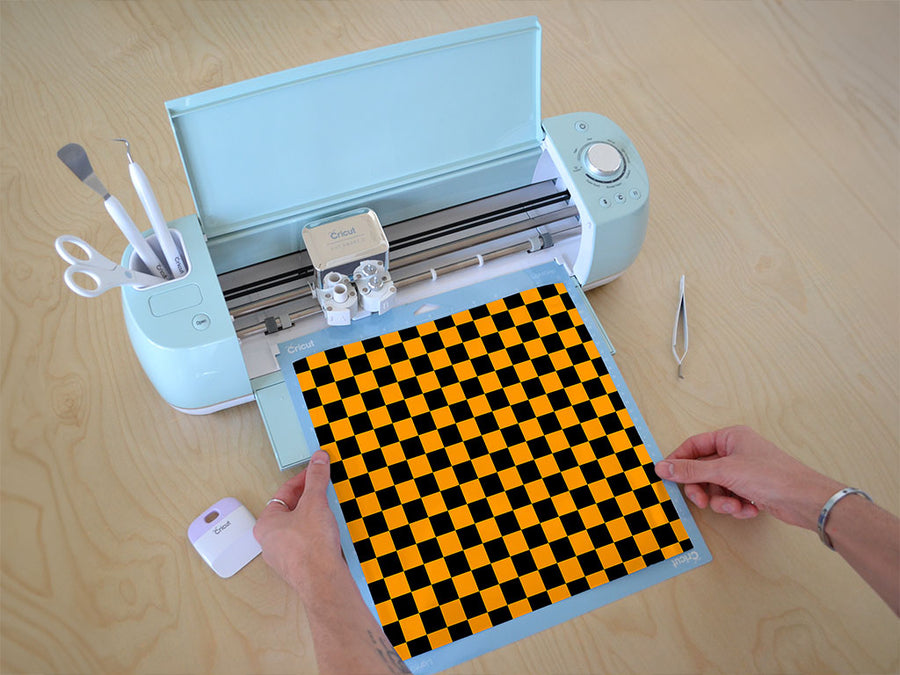 orange checkered Cricut Compatible Vinyl