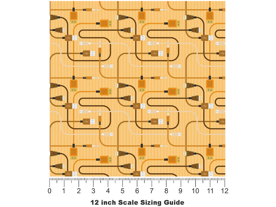 Orange Cords Technology Vinyl Film Pattern Size 12 inch Scale~Rwraps Orange Cords Technology Sizing Chart~3