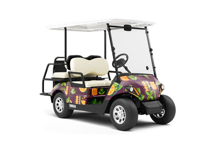 Orange Madness Mosaic Wrapped Golf Cart
