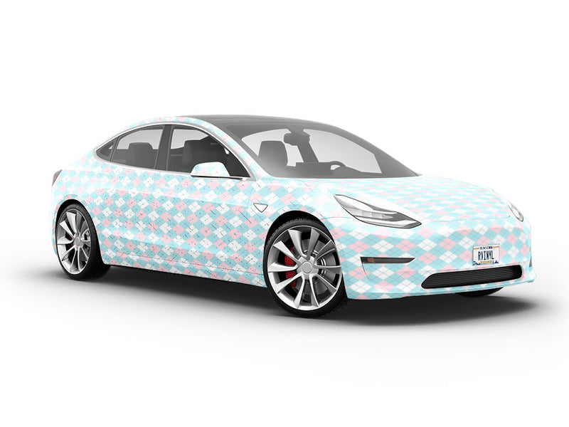Overlapping Blues Argyle Vehicle Vinyl Wrap