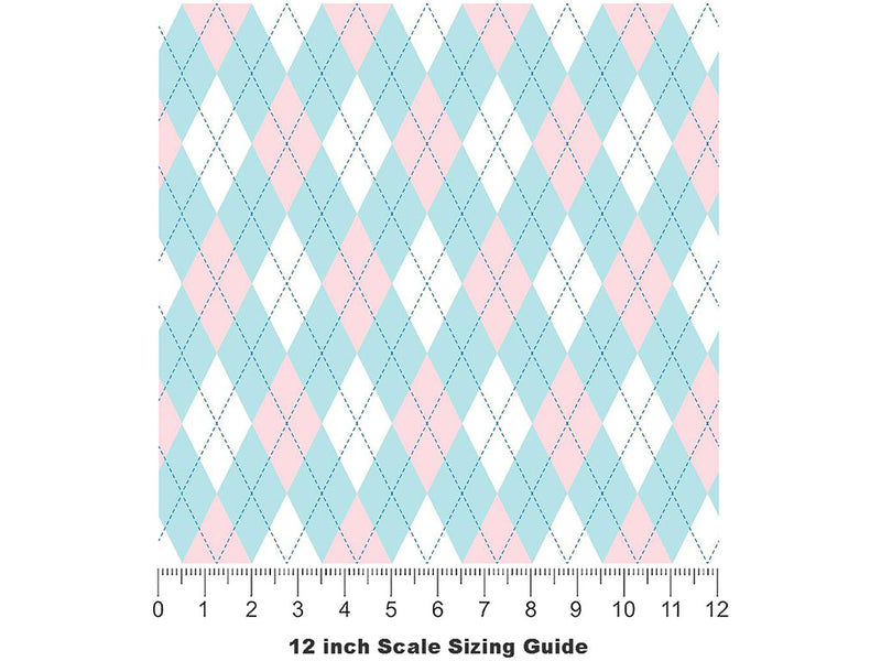 Overlapping Blues Argyle Vinyl Film Pattern Size 12 inch Scale~Rwraps Overlapping Blues Argyle Sizing Chart~2