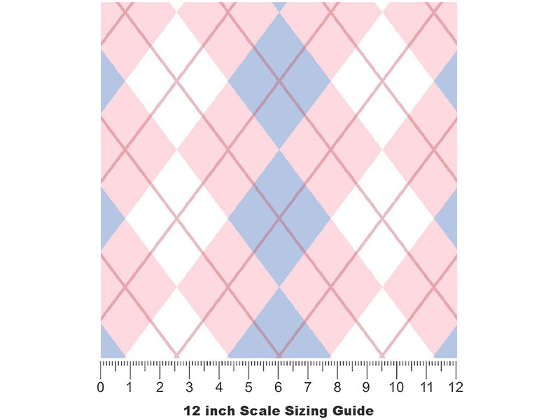 Overlapping Pinks Argyle Vinyl Film Pattern Size 12 inch Scale~Rwraps Overlapping Pinks Argyle Sizing Chart~2