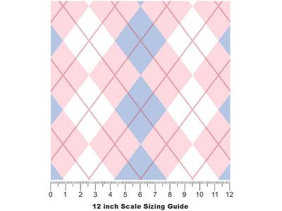 Overlapping Pinks Argyle Vinyl Film Pattern Size 12 inch Scale~Rwraps Overlapping Pinks Argyle Sizing Chart~2