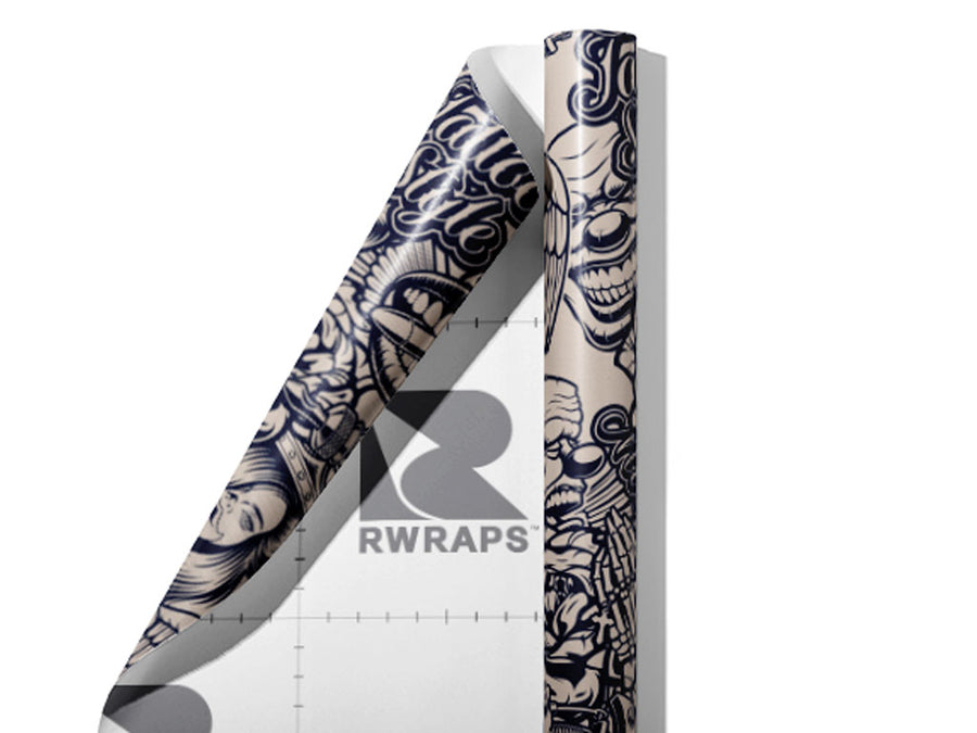Pained Pleasure Tattoo Wrap Film Sheets~Rwraps Series 914 Pained Pleasure Tattoo Scrolled Sheet~3