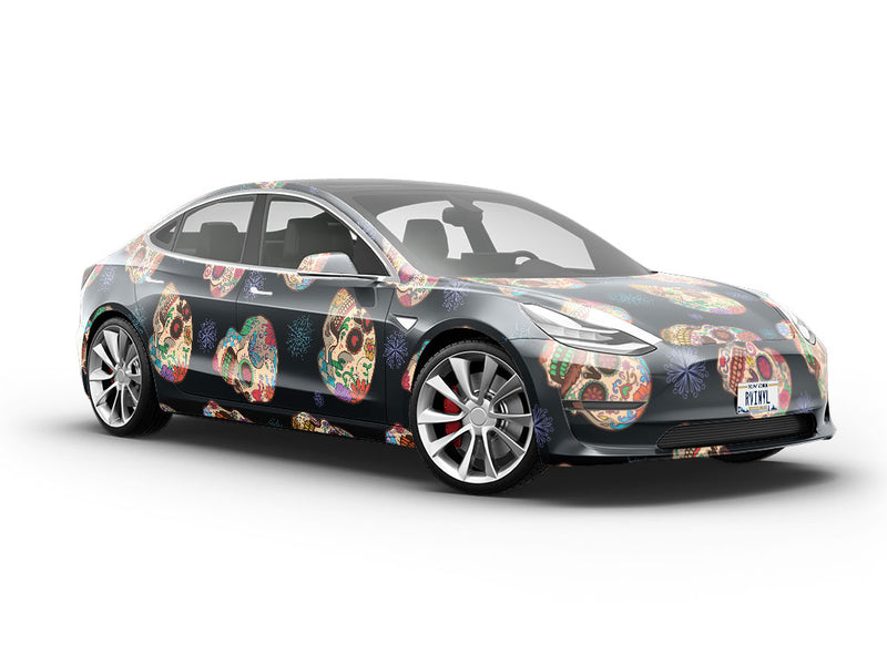 Painted Calaveras Day of the Dead Vehicle Vinyl Wrap