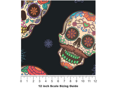 Painted Calaveras Day of the Dead Vinyl Film Pattern Size 12 inch Scale~Rwraps Painted Calaveras Day of the Dead Sizing Chart~2